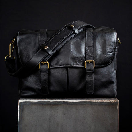 Roma Black Leather Camera Bag