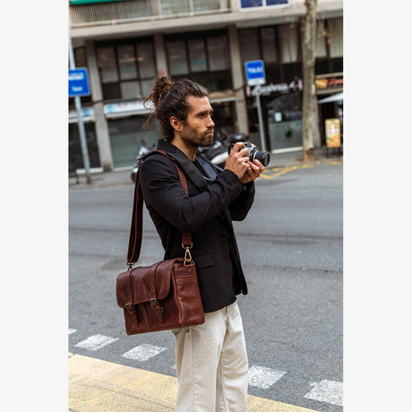 Roma Cognac Leather Camera Bag