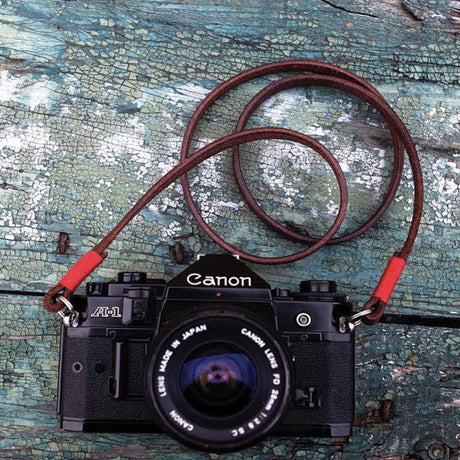 Tokyo #102 - Brown & Red leather camera strap